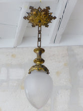 Load image into Gallery viewer, Antique French Ceiling 19TH Chandelier Gilded Bronze Brass Cut Glass Shade
