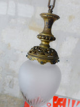 Load image into Gallery viewer, Antique French Ceiling 19TH Chandelier Gilded Bronze Brass Cut Glass Shade
