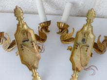 Load image into Gallery viewer, Vintage PAIR French Empire Wall Light Sconce RARE 2 Light Swans Bronze 1950 #2
