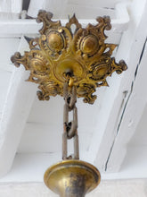 Load image into Gallery viewer, Antique French Ceiling 19TH Chandelier Gilded Bronze Brass Cut Glass Shade
