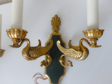 Load image into Gallery viewer, Vintage PAIR French Empire Wall Light Sconce RARE 2 Light Swans Bronze 1950 #2
