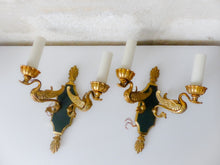 Load image into Gallery viewer, Vintage PAIR French Empire Wall Light Sconce RARE 2 Light Swans Bronze 1950 #2
