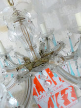 Load image into Gallery viewer, 1950 Vintage Venetian Chandelier Aqua Blue Opaline Drops MURANO 6 lights Ceiling
