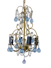Load image into Gallery viewer, Vintage Chandelier Deep Blue Drops Glass Prisms Beads Italian Gilded 1950
