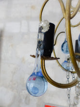 Load image into Gallery viewer, Vintage Chandelier Deep Blue Drops Glass Prisms Beads Italian Gilded 1950
