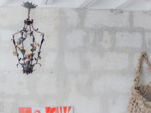 Load image into Gallery viewer, Rare French Antique Louis XVI Lantern Chandelier Porcelain Flowers Foliage 1930
