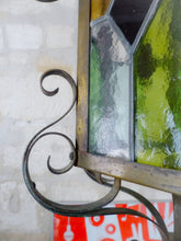 Load image into Gallery viewer, Large Antique French Lantern Gothic Castle Brass 1870 Chandelier Stained Glass
