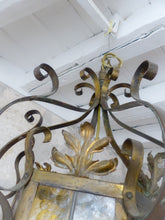 Load image into Gallery viewer, Large Antique French Lantern Gothic Castle Brass 1870 Chandelier Stained Glass
