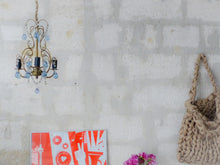 Load image into Gallery viewer, Vintage Chandelier Deep Blue Drops Glass Prisms Beads Italian Gilded 1950
