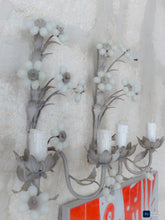 Load image into Gallery viewer, MURANO 1980 Vintage PAIR Wall Light White Opaline Drops Flowers Bead Chandelier
