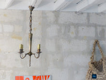 Load image into Gallery viewer, 1950 Vintage French 4 Arms Bronze Brass Chandelier Ceiling Empire Torch

