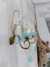 Load image into Gallery viewer, 1930 MURANO Antique PAIR Wall Light Aqua Blue Opaline Drops Cup Bead Sconce rare
