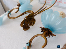 Load image into Gallery viewer, 1930 MURANO Antique PAIR Wall Light Aqua Blue Opaline Drops Cup Bead Sconce rare
