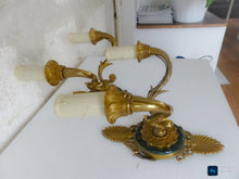 Load image into Gallery viewer, Antique PAIR French Empire Wall Light Sconce 2 Lights Palm Gilded Bronze 1930

