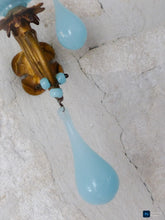 Load image into Gallery viewer, 1930 MURANO Antique PAIR Wall Light Aqua Blue Opaline Drops Cup Bead Sconce rare
