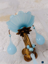 Load image into Gallery viewer, 1930 MURANO Antique PAIR Wall Light Aqua Blue Opaline Drops Cup Bead Sconce rare
