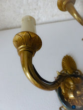 Load image into Gallery viewer, Antique PAIR French Empire Wall Light Sconce 2 Lights Palm Gilded Bronze 1930
