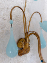 Load image into Gallery viewer, 1930 MURANO Antique PAIR Wall Light Aqua Blue Opaline Drops Cup Bead Sconce rare

