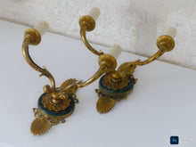Load image into Gallery viewer, Antique PAIR French Empire Wall Light Sconce 2 Lights Palm Gilded Bronze 1930
