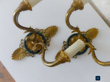 Load image into Gallery viewer, Antique PAIR French Empire Wall Light Sconce 2 Lights Palm Gilded Bronze 1930

