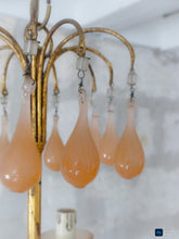 Load image into Gallery viewer, 1930 Antique Chandelier Pink Opaline Drops cup beads Murano Rare 3 lights Wall
