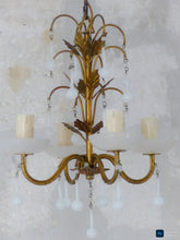 Load image into Gallery viewer, Antique Chandelier White Opaline Drops Cup Beads 1930 Murano Rare 4 lights RARE
