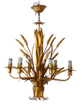 Load image into Gallery viewer, Gorgeous Gilded Chandelier Ceiling 70's Hollywood Regency Mid Century Wheat KOGL
