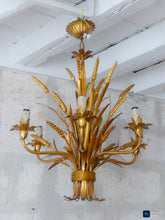 Load image into Gallery viewer, Gorgeous Gilded Chandelier Ceiling 70's Hollywood Regency Mid Century Wheat KOGL

