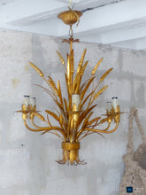 Load image into Gallery viewer, Gorgeous Gilded Chandelier Ceiling 70's Hollywood Regency Mid Century Wheat KOGL
