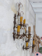 Load image into Gallery viewer, BACCARAT 19TH Gorgeous PAIR Wall Light Clear Crystal Drop Sconces 5 Fires RARE
