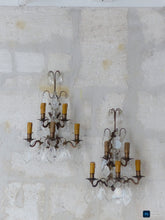 Load image into Gallery viewer, BACCARAT 19TH Gorgeous PAIR Wall Light Clear Crystal Drop Sconces 5 Fires RARE
