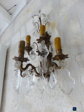 Load image into Gallery viewer, BACCARAT 19TH Gorgeous PAIR Wall Light Clear Crystal Drop Sconces 5 Fires RARE
