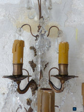 Load image into Gallery viewer, BACCARAT 19TH Gorgeous PAIR Wall Light Clear Crystal Drop Sconces 5 Fires RARE
