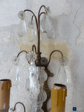 Load image into Gallery viewer, BACCARAT 19TH Gorgeous PAIR Wall Light Clear Crystal Drop Sconces 5 Fires RARE
