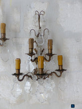Load image into Gallery viewer, BACCARAT 19TH Gorgeous PAIR Wall Light Clear Crystal Drop Sconces 5 Fires RARE
