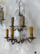 Load image into Gallery viewer, BACCARAT 19TH Gorgeous PAIR Wall Light Clear Crystal Drop Sconces 5 Fires RARE
