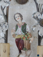 Load image into Gallery viewer, Gorgeous Antique PAIR Wall Light Clear Prisms Flowers Sconces Porcelain Figurine
