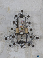 Load image into Gallery viewer, Gorgeous Antique PAIR Wall Light Clear Prisms Flowers Sconces Porcelain Figurine

