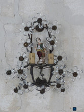 Load image into Gallery viewer, Gorgeous Antique PAIR Wall Light Clear Prisms Flowers Sconces Porcelain Figurine
