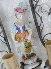 Load image into Gallery viewer, Gorgeous Antique PAIR Wall Light Clear Prisms Flowers Sconces Porcelain Figurine
