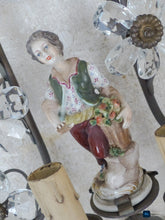 Load image into Gallery viewer, Gorgeous Antique PAIR Wall Light Clear Prisms Flowers Sconces Porcelain Figurine
