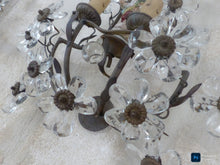 Load image into Gallery viewer, Gorgeous Antique PAIR Wall Light Clear Prisms Flowers Sconces Porcelain Figurine
