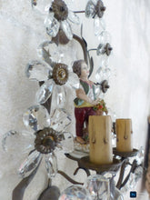 Load image into Gallery viewer, Gorgeous Antique PAIR Wall Light Clear Prisms Flowers Sconces Porcelain Figurine
