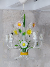 Load image into Gallery viewer, Charming Florentine Chandelier Painted Metal Tole Flowers 80's Italian Ceiling
