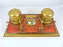 Load image into Gallery viewer, LARGE Antique French Brass Inkwell 1920 Desk - Rare Change the Date - Office
