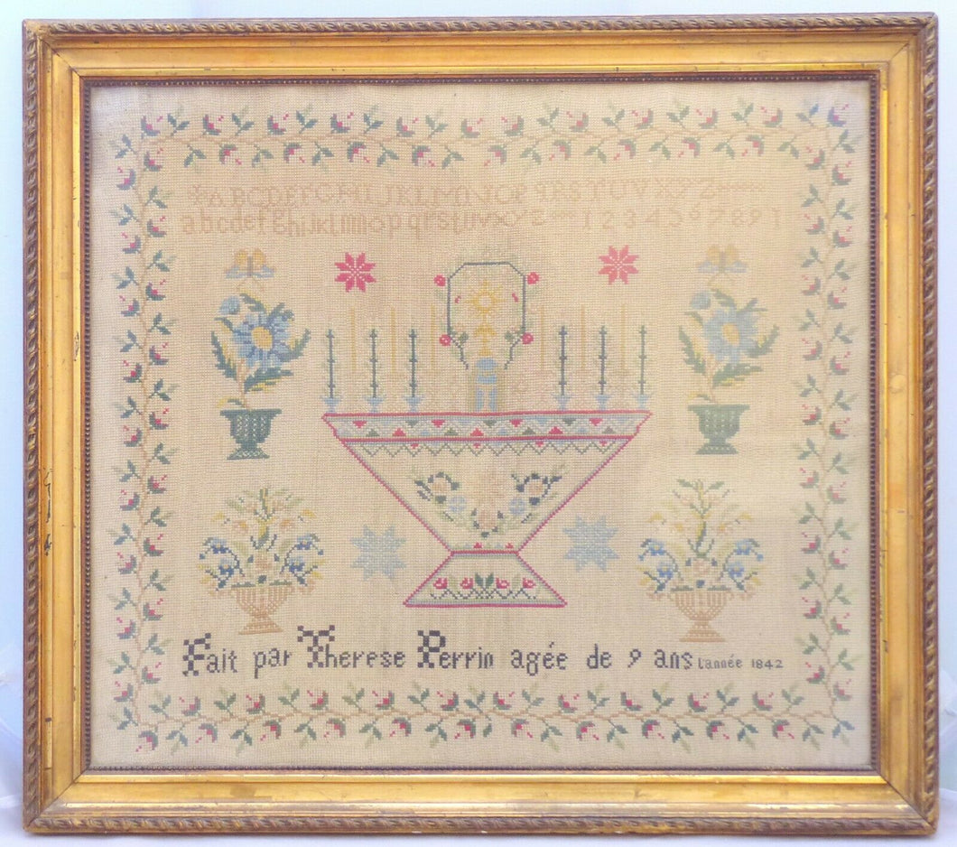 OMG Antique 19TH French Folk Art Sewing Stitchery Embroidery Alphabet 1842 RARE