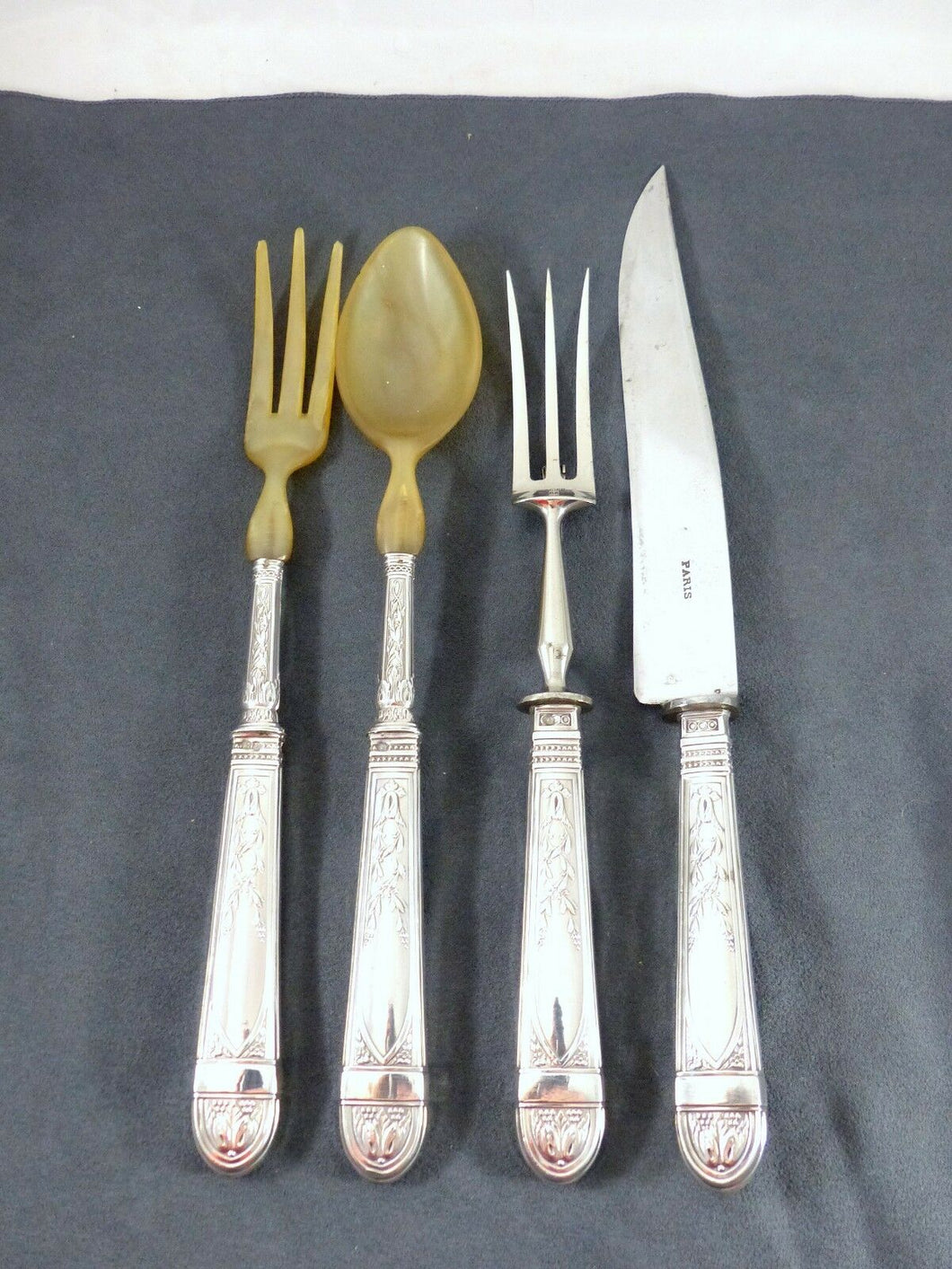 Era 1880 Antique French Sterling Silver 4pieces Salad & Carving Set Napoleon III