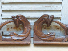 Load image into Gallery viewer, Pair Antique French Hand Carved Solid Wood Trim Parts Gothic Chimera Salvage
