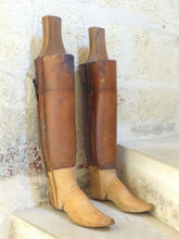 Load image into Gallery viewer, Large Antique Pair French Authentic Riding Boot Trees Solid Wood and Leather
