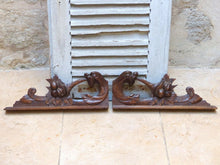 Load image into Gallery viewer, Pair Antique French Hand Carved Solid Wood Trim Parts Gothic Chimera Salvage
